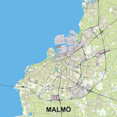 Malmo, Sweden map poster art