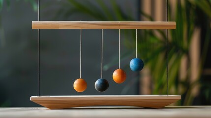 Newton's cradle in motion, illustrating principles of conservation of momentum and energy. 