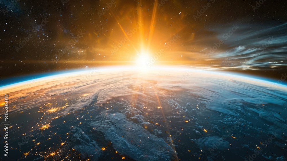 Canvas Prints the planet earth with a mesmerizing sunrise floating in the vastness of space