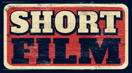 Fototapeta premium Aged and worn short film sign on wood
