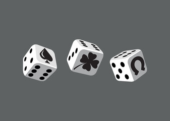 Vector illustration of dice game with symbols related to luck.