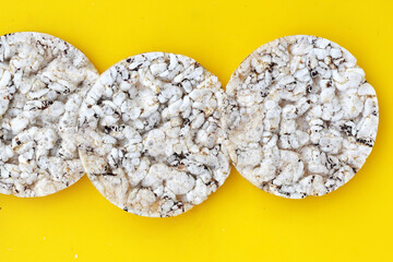 Round crispy rice crackers. Rice cakes