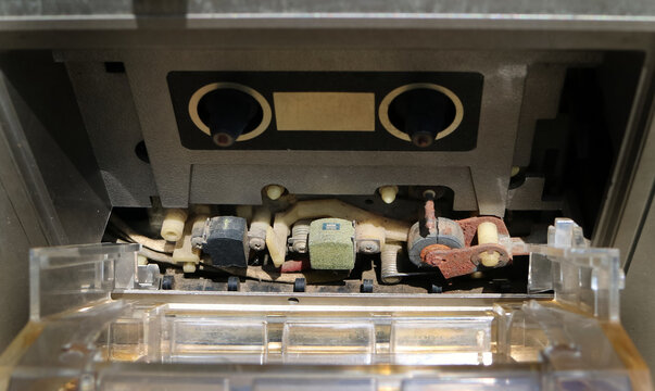 dusty and rusty retro tape player mechanical machine 80s technology