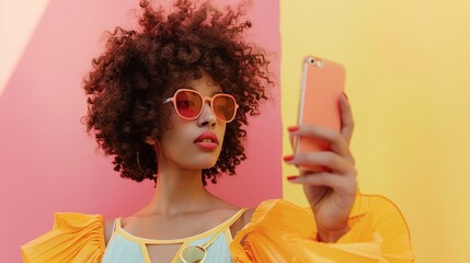 Trendy influencer collaborating with a brand on a sponsored content campaign, authentically showcasing the product to their followers.