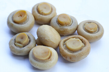 Champignon mushrooms in brine. Canned champignon mushrooms whole