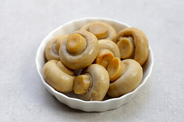 Champignon mushrooms in brine. Canned champignon mushrooms whole