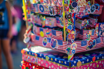 American flag stickers displayed vibrantly on a child's Memorial Day parade float collection.