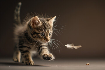 Obraz premium Tabby kitten playing with a feather