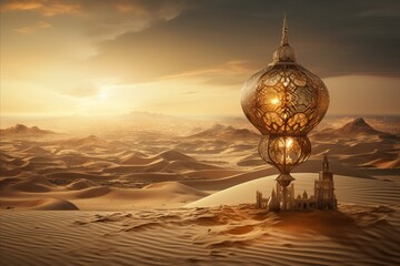Ancient city of the sands in arabian desert with and the golden lamp.