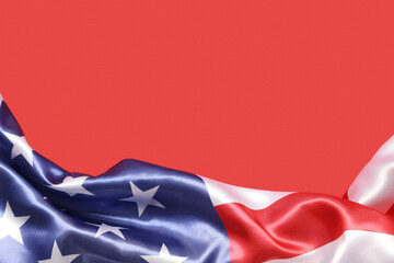 Flag of USA on red background, closeup. Memorial Day celebration