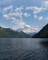 Beautiful waters of the Chilliwack Lake park clouds and mountains