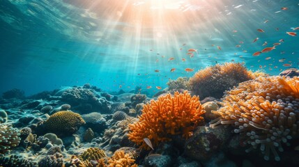 Underwater View with Coral Reef and Exotic Fishes