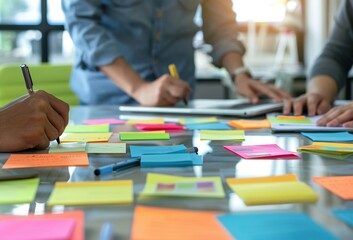 Business ideas development with sticky notes 