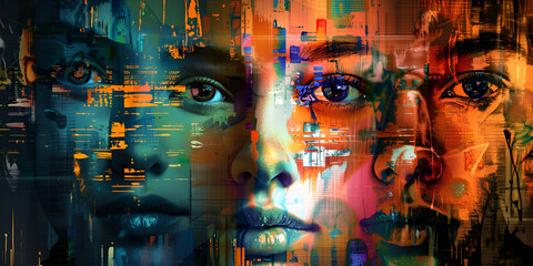 Vivid Technological Faces | Digital Portraits of Diversity and Data
