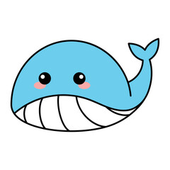 Cute kawaii whale emoji icon Vector illustration