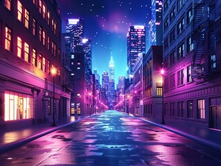 Nighttime cityscape flat design front view urban theme 3D render Triadic Color Scheme