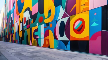 Vibrant colors come alive in this street art mural, expressing the artists creativity through a mix...