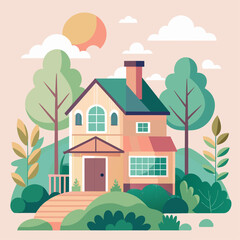 Naklejka premium Minimalist farmhouse building, crafted in an adorable doodle style, Generative AI