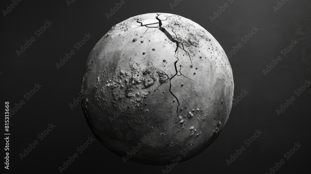 Poster a striking 3d rendering showcases an abstract monochrome artwork featuring a damaged spherical shape