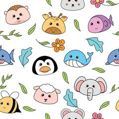 Cute kawaii emoji animal icons pattern Vector illustration