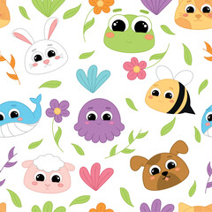 Cute kawaii emoji animal icons pattern Vector illustration