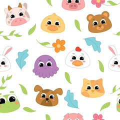 Cute kawaii emoji animal icons pattern Vector illustration