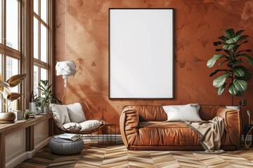 Poster Mockup in Brown Scandinavian Interior created with Generative AI