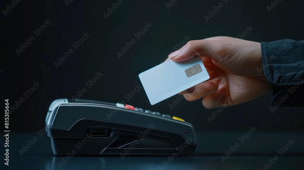 Wall mural A Hand inserting credit card into payment terminal.