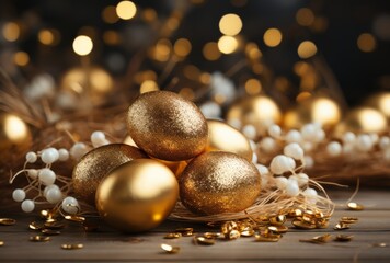 Luxurious Easter Celebration with Gold Glittery Eggs