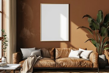 Poster Mockup in Brown Scandinavian Interior created with Generative AI