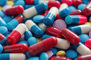 Colorful pills, capsules and tablets. Healthcare medical concept