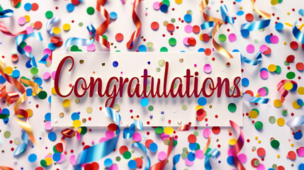 Congratulations paper sign over confetti. Vector holiday illustration 