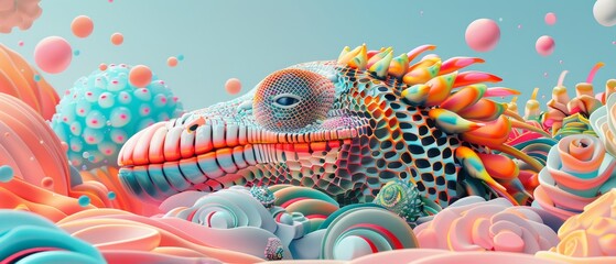 Fototapeta premium Vivid colors of abstract painting of a dinosaur in motion.