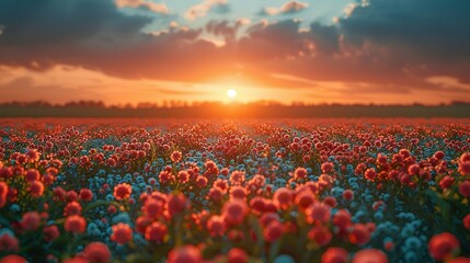 Full bloom onion organic farm in the morning with sun rise. Created using generative AI