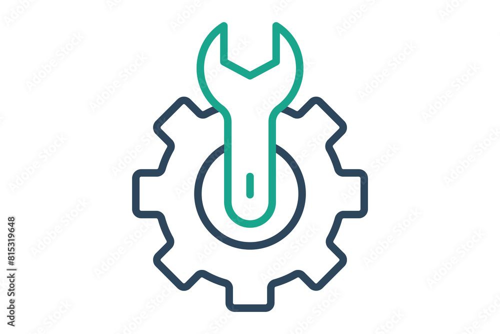 Poster setting icon. gear with wrench. icon related to information technology. line icon style. technology 