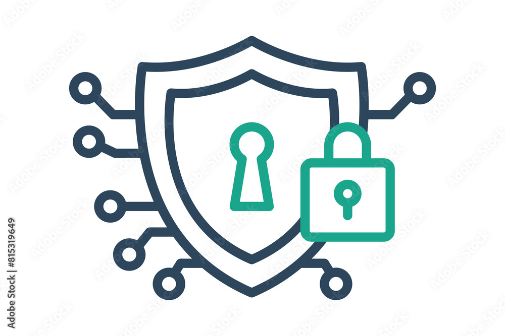 Aufkleber cyber security icon. shield with padlock. icon related to information technology. line icon style. t