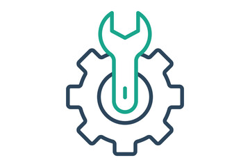 setting icon. gear with wrench. icon related to information technology. line icon style. technology element vector illustration