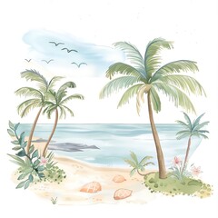 Obraz premium A beautiful watercolor painting of a beach scene