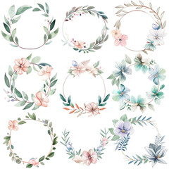 A set of watercolor floral wreaths