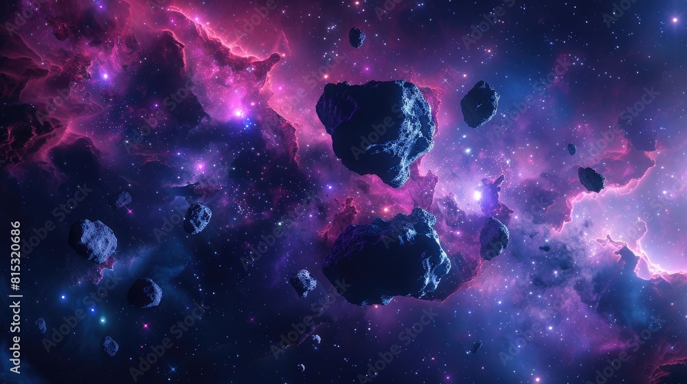 Poster explore the mesmerizing world of asteroids and meteorites drifting through space nebulae in this stu