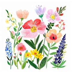 A beautiful watercolor painting of a variety of flowers