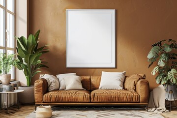 Poster Mockup in Brown Scandinavian Interior created with Generative AI