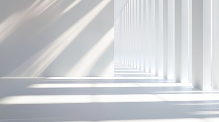 Obraz premium An abstract white interior background featuring shadows, sunlight, and geometric shapes. idea of minimalism.