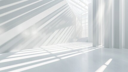 Obraz premium An abstract white interior background featuring shadows, sunlight, and geometric shapes. idea of minimalism.