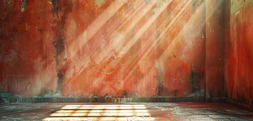 Retro sun rays enhance the warm, vintage elegance of a faded salmon grunge room.