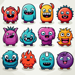 Fototapeta premium various cute monster icons on a white background 