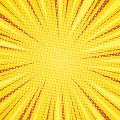 Pop art yellow comic book cartoon magazine cover. Cartoon cute retro Strip pattern mock up. Vector halftone illustration.