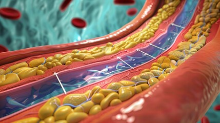 Interactive graphic of artery with sliding scale of fat content, educational tool, panoramic shot