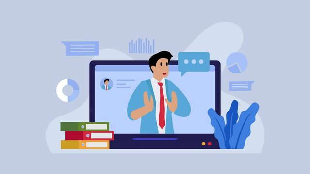 Webinar online meeting concept, remote working or work from home and anywhere cartoon animation