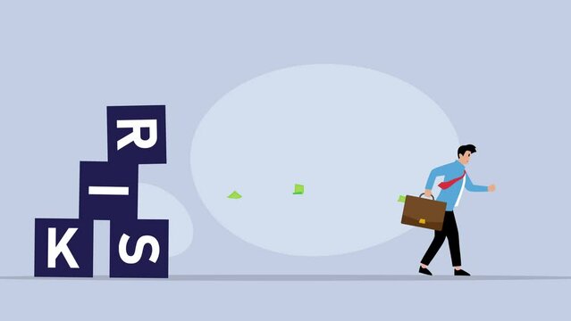 Risk averse, avoid or minimize risk, run away from uncertainty, fear cartoon animation